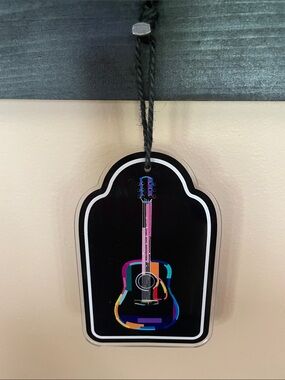 NWT Acoustic Guitar Tag with Retro Neon Artwork - 6x3.75”